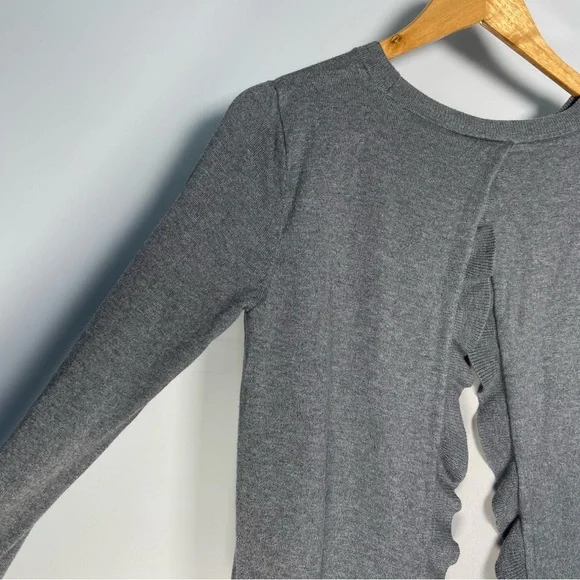 Loft Grey Sweater Layered Sheer White Lining Split Back Ruffle Preppy Clueless - Picture 5 of 9
